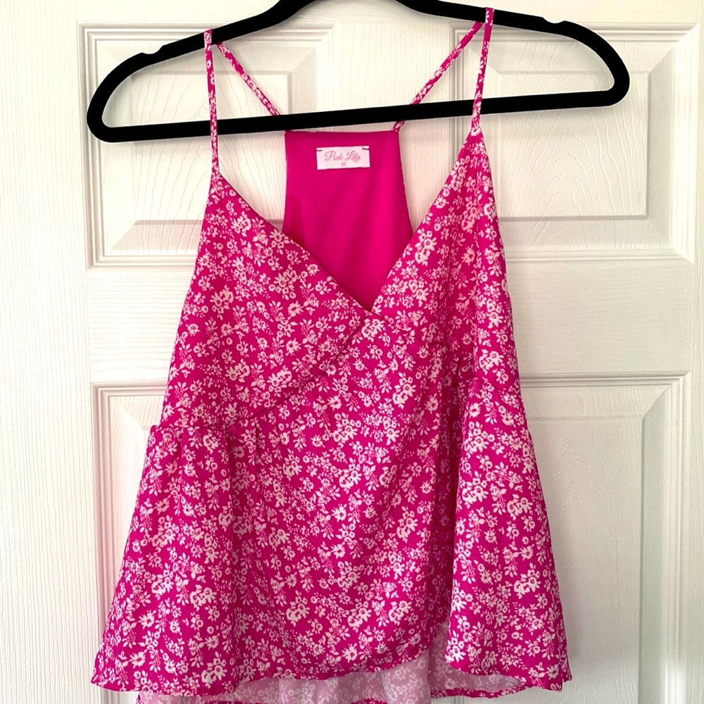 Pink lily, pink floral top, size medium. New**